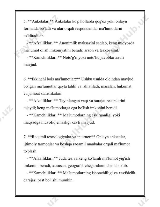 uyida ma'lumotlarni uzatish texnologiyalari haqida batafsil ma'lumot beriladi. 1. **simli aloqa texnologiyalari:** - **mis kabeli:** bu, odatiy ma'lumot uzatish vositalaridan biri bo'lib, qisqa masofalar uchun ishonchli serverlararo va uy tarmoqlarida qo'llaniladi. ular o'rtacha 1 gbps (gigabit per second) tezlikka ega. - **optik tolali kabel:** uzun masofalarga yuqori tezlikda ma'lumot uzatish uchun alternativ sifatida optik tolalar ishlatiladi. bunday kabel orqali uzatish tezligi terabit darajasiga (1 tbps va undan yuqori) yetishi mumkin. 2. **simsiz aloqa texnologiyalari:** - **wi-fi:** uy va kichik ofis tarmoqlarida keng tarqalgan. wi-fi 6 standarti 9.6 gbps'lik tezlikka qodir va oldingi standartlardan samaraliroq energiya iste'mol qiladi. - **bluetooth:** shaxsiy hudud tarmoqlari uchun ishlatiladi. hozirgi bluetooth 5.2 spesifikatsiyasi 2 mbpsgacha tezlikni taklif qiladi. - **uyali aloqa (mobil tarmoqlar):** 4g lte texnologiyasi 100 mbps dan 1 gbpsgacha tezlikni qo'llab-quvvatlaydi. so'nggi 5g tarmoqlari esa teorik jihatdan 10 gbps tezlikka yetishi mumkin. 3. **sun'iy yo'ldosh aloqa texnologiyalari:** - sun'iy yo'ldosh orqali ma'lumot uzatish …