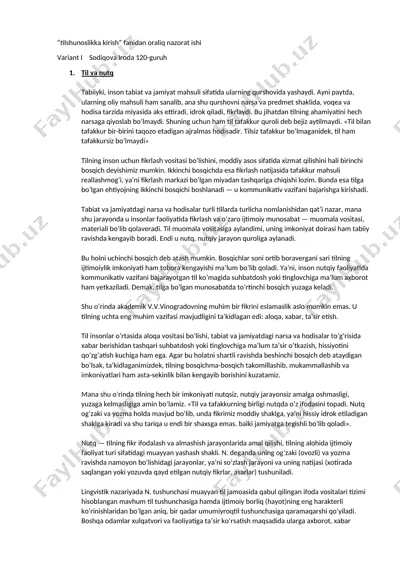 "tilshunoslikka kirish" fanidan oraliq nazorat ishi — DOCX