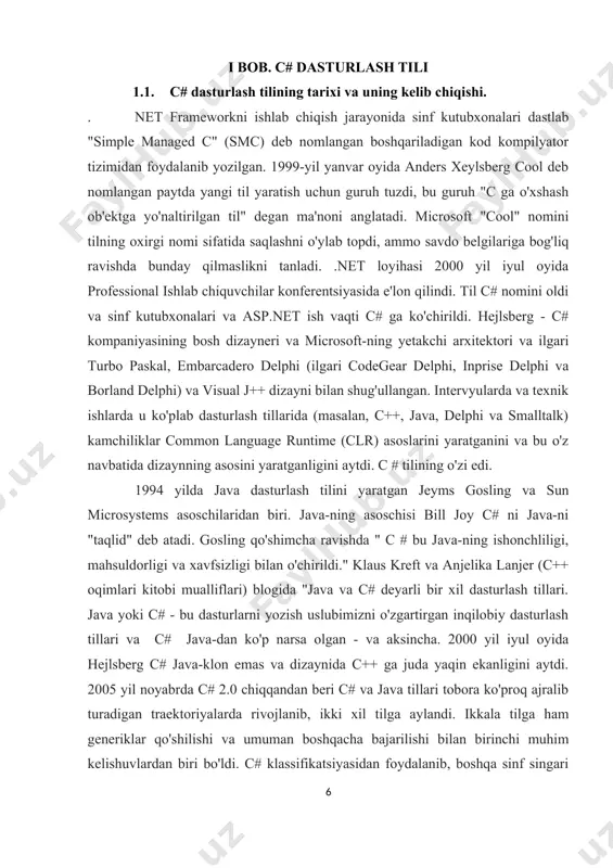 ic, c, c++, ada, lisp, cobol, fortran, haskell, ml, python, perl, javascript (bu java-dan juda farq qiladi) va boshqa dasturlash tillari haqida eshitgan bo'lishingiz kerak. ulardan eng muhimi c++ va java. quyida c++ dan ustun bo'lgan ba'zi c# xususiyatlari mavjud: 1.unda qoldiqlarni yig'ish mavjud. 2.bu sizga sinf usullarining imzolarini erkin funktsiyalar sifatida ko'rib chiqishga imkon beradi (ya'ni, ushbu ko'rsatgichning argumentini statik ravishda yozib qoldirmaslik) va shu bilan sinflar o'rtasida yanada dinamik va moslashuvchan aloqalarni yaratishga imkon beradi. 3.c# juda ko'p foydali ma'lumotlarga ega bo'lgan juda yaxshi standart kutubxonaga ega, ular yaxshi bajarilgan va ulardan foydalanish oson. 4.bu boshqariladigan va mahalliy kod bloklarini olish imkonini beradi. 5.assambleyada versiya dll muammolarini osongina bartaraf qiladi. 6.siz sinflar, usullar va maydonlarni montaj ichki qismiga o'rnatishingiz mumkin. c# ning javadan ustun bo'lgan ba'zi xususiyatlari: 1. sizda haqiqiy generiklar va siz ular haqida fikr yuritishingiz mumkin. 2. u mahalliy resurslarni boshqarish idiomalarini qo'llab-quvvatlaydi (foydalanish bayonoti). java …