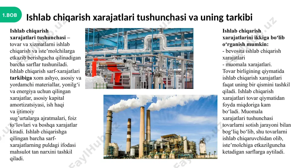 monaviylashtirsh hamda qo‘llanilayotgan texnikadan foydalanishni hisobga olgan holda ishlab chiqarish xarajatlarini anchagina kamaytirishga erishish mumkin yangi texnikani joriy qilish va mahsulot tayyorlash texnologiyasini takomillashtirish jarayonalarining kamayishiga kompleks ta’sir ko‘rsatadi. mahsulot ishlab chiqarish xarajatlarining uzluksiz pasayishi bozor iqtisodiyotida ishlab chiqarish usulining qonuniyatidir. ! xulosa o’zbekiston iqtisodiy tizimi transformatsiyasi raqobatchilik muhitida bozorning mutanosib talablariga ko’ra tub iqtisodiy islohotlarni amalga oshirish va xo’jalik yuritishning yangi ishtirokchilarining (sub’ektlarining) shakllanishiga sabab bo’ldi. ular faoliyatini samarali tashkil etish bugungi kuning eng dolzarb iqtisodiy masalalaridan biri milliy iqtisodiyotni modernizatsiyalash jarayonini jadallashuviga xizmat qiladi. bu boradagi vazifalarni hal etishda, mavjud ishlab chiqarish sub’ektlarini xususiylashtirish va qayta tashkil etish, shuningdek, nodavlat va yuridik tashkilotlar ulushlari ishtirok etgan kichik va o’rta firmalarni kiritish lozim. xulosa o’rnida shuni aytamizki mamlakatimiz taraqqiyotining ijtimoiy yo’naltirilgan bozori iqtisodiyoti yo’lining tanlanishi xo’jalik yuritish shakllarining xilma-xilligi hamda tadbirkorlik faoliyatini kuchayishini taqozo etadi. bu xol respublikamizda ishlab chiqarish va noishlab chiqarish, sanoat va qishloq xo’jaligi korxonalari faoliyatining …