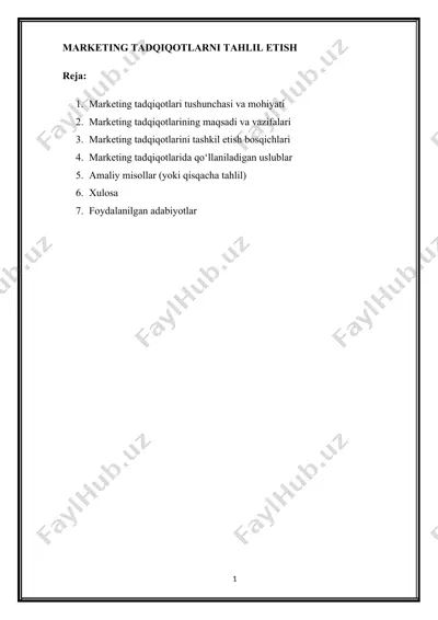 marketing tadqiqotlarni tahlil etish — DOCX