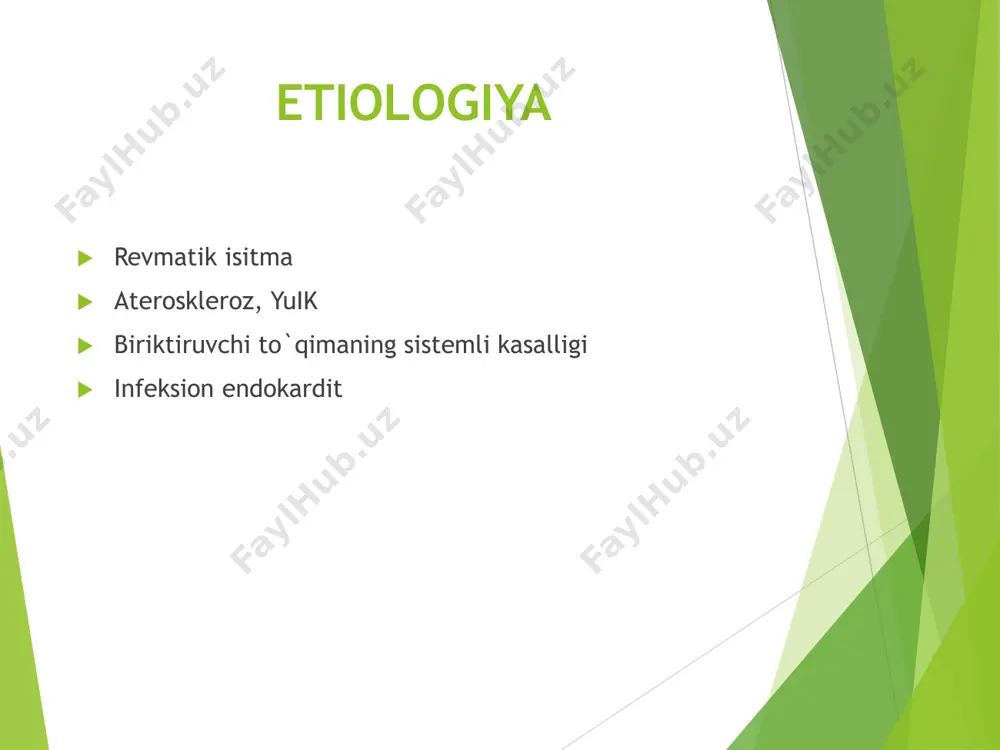 gga siljigan  auskultativ ma'lumotlar: «bedana» ritmi»:  o`pka arteriyasida ii ton ikkilanganligi  o`pka arteriyasida ii ton aksenti  mitral klapan ochilish toni birgalikda «bedana» ritmi»ni hosil qiladi.  episentri yurak cho`qqisida bo`lgan presistolik kuchayishga ega bo`lgan diastolik shovqin  fkg belgilari:  yurak cho`qqisida i ton amplitudasining kuchayishi  q- i ton intervalining 0,08-0,12 sek gacha uzayishi  o`pka arteriyasida ii ton amplitudasining kuchayishi  o`pka arteriyasida ii ton ajralishi  mitral klapan ochilishi ovozi  episentri yurak ch¢??isida b¢lgan ii tondan s¢ng kichik intervaldan keyin ¢rta-past nizkochastotali  diastolik shovqin diagnostika mitral stenoz bilan og`rigan bemor elektrokardiogramma va fonokardiogrammasi  mitral stenoz bilan og`rigan bemor yurak cho`qqisidan elektro kardiogramma i standart ulanishda  (yuqorida) va fonokardiogramma (pastda) :  ekgda kengaygan ikki o`rkachli r tishi (p- mitrale),  fkgda yu?ori amplitudali i ton, mitral klapan ochilish toni (strelka bilan ko`rsatilgan), diastolik  shovqin rentgen belgilari:  yurak …
