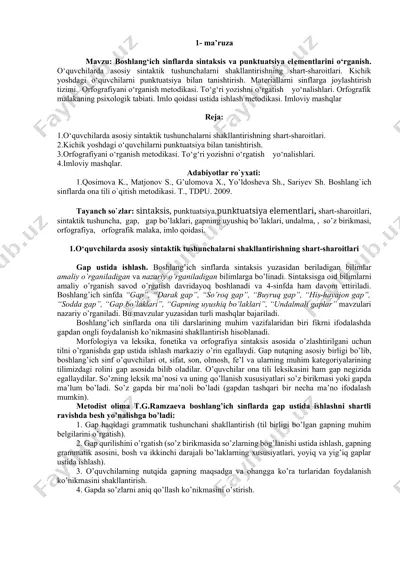 boshlang‘ich sinflarda sintaksis va punktuatsiya elementlarini o‘rganish ma’ruzi — DOCX