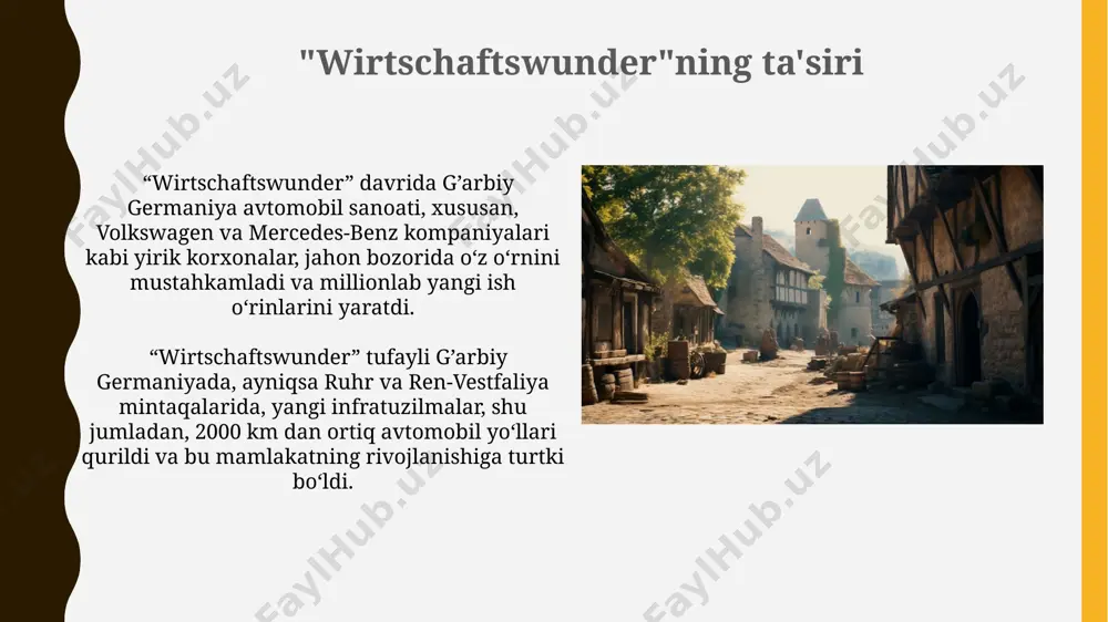 lardan so'ng, cdu/csu va fdp o'rtasidagi katta koalitsiya shakllanib, konrad adenauerning iste'foga chiqishiga va kurt georg kiesingerning kansler bo'lishiga sabab bo'ldi. 1961-yilgi germaniya federal saylovlarida xristian-demokratlar ittifoqi (cdu/csu) 45,3% ovoz toʻplab, gʻalaba qozondi, ammo adenauer davridagi mutlaq koʻpchilikka erisha olmadi, bu esa koalitsiya hukumatining zarurligini koʻrsatdi. madaniy o'zgarishlar va ijtimoiy harakatlar 1961-yilda berlin devori qurilishi gʻarbiy germaniya jamiyatida chuqur ta’sir qoldirdi va sharqiy germaniyadan qochqinlarning koʻpayishi (taxminan 2,5 million kishi) ijtimoiy va siyosiy muhitga oʻzgartirishlar kiritib, ijtimoiy adolatsizlik masalalariga boʻlgan e’tiborni oshirdi. 1960-yillar boshlarida gʻarbiy germaniyada 68-yillar avlodining ommaviy madaniyatga qarshi norozilik harakatlari, shu jumladan, frankfurt maktabining intellektual ta’siri ostida, yangi san’at shakllari va ijtimoiy muhokamalar paydo boʻldi. sovuq urush konteksti gʻarbiy germaniyaning iqtisodiy taraqqiyoti va 1960-yillardagi "wirtschaftswunder" sovet ittifoqi va uning ittifoqchilarida tashvish uygʻotdi, bu esa germaniyadagi sovuq urush siyosatiga ta'sir koʻrsatdi. 1961-yilda berlin devori qurilishi gʻarbiy germaniya va sharqiy germaniya oʻrtasidagi sovuq urush keskinligining keskin oshishiga va nato-varshava …
