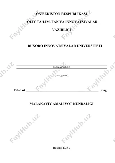 malakaviy amaliyot kundaligi shablon — DOCX