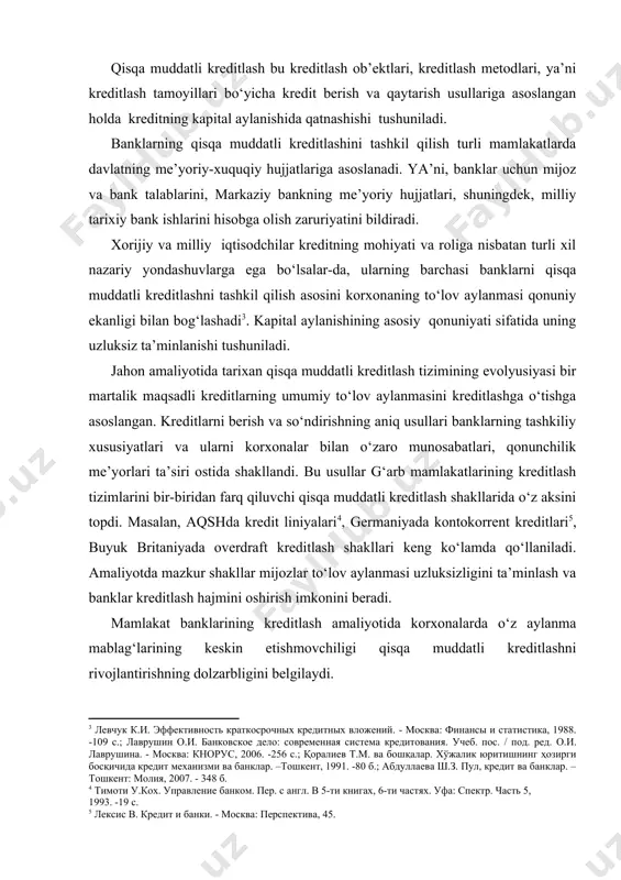 kontokorrent kreditlari , buyuk britaniyada overdraft kreditlash shakllari keng ko‘lamda qo‘llaniladi. amaliyotda mazkur shakllar mijozlar to‘lov aylanmasi uzluksizligini ta’minlash va banklar kreditlash hajmini oshirish imkonini beradi. mamlakat banklarining kreditlash amaliyotida korxonalarda o‘z aylanma mablag‘larining keskin etishmovchiligi qisqa muddatli kreditlashni rivojlantirishning dolzarbligini belgilaydi. kredit mexanizmi va uning elementlari. kreditlash tamoyillari va usullari. kredit - bu vaqtincha bo‘sh turgan pul mablag‘larini pul egasi yoki boshqalar tomonidan ma’lum muddatga, haq to‘lash sharti bilan qarzga olish va qaytarib berish yuzasidan kelib chiqqan iqtisodiy munosabatlar yig‘indisidir. kredit yordamida tovar-moddiy boyliklari, turli mashina va mexanizmlar sotib olinadi, iste’molchilar mablag‘lari etarli bo‘lmagan sharoitda to‘lovni kechiktirib tovarlar sotib olishlari va boshqa har xil to‘lovlarni amalga oshirish imkoniyatiga ega bo‘ladilar. kredit iqtisodiy kategoriya bo‘lib, ijtimoiy munosabatlarning aniq bir ko‘rinishi sifatida yuzaga chiqadi. kredit har qanday ijtimoiy munosabat emas, balki ijtimoiy ishlab chiqarish mahsuli, qiymatning harakati, qarz beruvchi va qarz oluvchi o‘rtasidagi iqtisodiy munosabatlarni ifodalovchi kategoriyadir. kreditning mohiyati uning ichki …