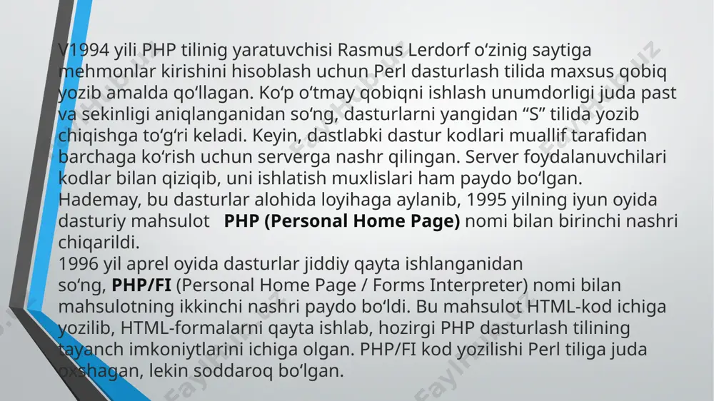rilishi ajablanarli emas. ular orasida yahoo, flickr, digg va boshqalar bor. cms yaratish - bu php-ning eng mashhur foydalanishlaridan biri. u uchta etakchi cms dvigatellari bilan ishlaydi: wordpress, joomla va drupal. php yordamida siz ushbu cms-larni o'zingizning biznesingiz uchun sozlashingiz yoki noldan tarkibni boshqarish tizimini yaratishingiz mumkin. yaxshi cmsni ajratib turadigan asosiy xususiyatlardan biri shundaki, foydalanuvchilar operatsion qism va html bilan muomala qilmasdan tarkib bilan ishlashlari mumkin. php-da cms-ni ishlab chiqish markirovka va tarkib o'rtasidagi o'zaro bog'liqlikni pasaytiradi. zamonaviy resurslarni boshqarish tizimlari (erp) murakkab va integratsiya nuqtai nazaridan yuqori standartlarga javob berishi kerak. muvaffaqiyatli erp tizimini ishlab chiqish haqida gap ketganda, eng munosib ramkani tanlash juda muhimdir. php ramkalarning katta tanlovini taqdim etadi, ular orasida sizning ehtiyojlaringizga eng mosini tanlashingiz mumkin. bundan tashqari, rivojlanish tezlashadi, erp misolida esa bir necha yil davom etishi mumkin. ko'pgina php ramkalari ushbu modelni qo'llab-quvvatlaydi. siz o'z a'zolaringiz uchun veb-saytingizning maxsus maydonini yaratish uchun php …