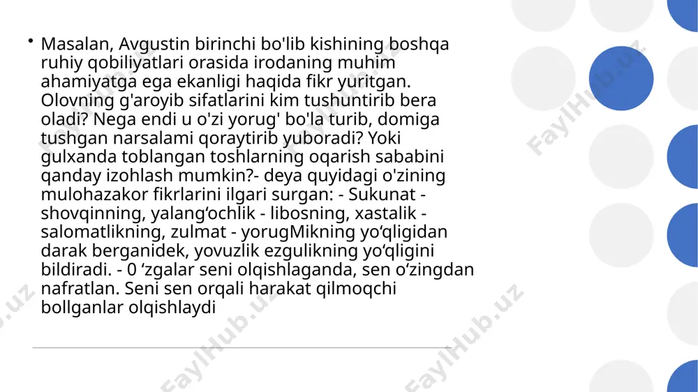 urdi. 0 ‘rta asrlaming ravnaq topish davrida (taxminan 1250-yillar) foma akvinskiy mo“ tadil realizm g‘oyasini ilgari surdi. universaliyalar xudoning fikrlashida, yakka narsalarda va inson tafakkuridagi abstraksiya tarzida mavjud bo‘ladi. ammo tugab borayotgan o‘rta asrlarda birinchi o'ringa nominalistlar, masalan, okkam va keyinroq lyuter ko‘tarildi. f.akvinskiy. foma 1272-yili italiyaga jo'naydi va qadrdon neapol dorilfununida ilohiyotdan dars bera boshlaydi. shunisi hayratlanarliki bu ilohiyotchi olimning ilmiy asarlari lug'ati qariyb 13000000 atamadan iborat. bu raqamning salmog'ini anglab yetishingiz uchun mana bu dallilarga diqqat qiling: - rus tili ilmgohining ma'lumotlariga qaraganda. rus tilida jami 440000 ta so'z mavjud: - sermahsul ijodkor a.s.pushkinning asarlarida jami 60000 ta so'z ishlatilgan. 20 yoshida foma parij universitetiga tahsil olish uchun yo'l oldi va ma’lum vaqt kyolnda bo'lgach, bu erga yana tahsilni davom ettirish uchun qaytib keldi. 1245-1248-yillarda u xristianlik bilan aristotelizmni birlashtirish ustida ish olib borgan buyuk albert qo'lida tahsil oldi. foma 1249 - 1251-yillarda ustozi buyuk albertga ergashib. kyoln …
