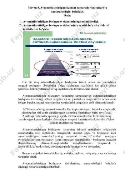 avtomatlashtirilgan tizimlar samaradorligi va baholash — DOCX