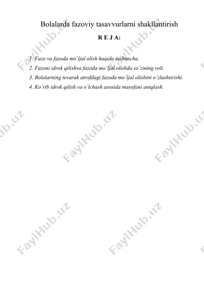 bolalarda fazoviy tasavvurlarni shakllantirish — DOC