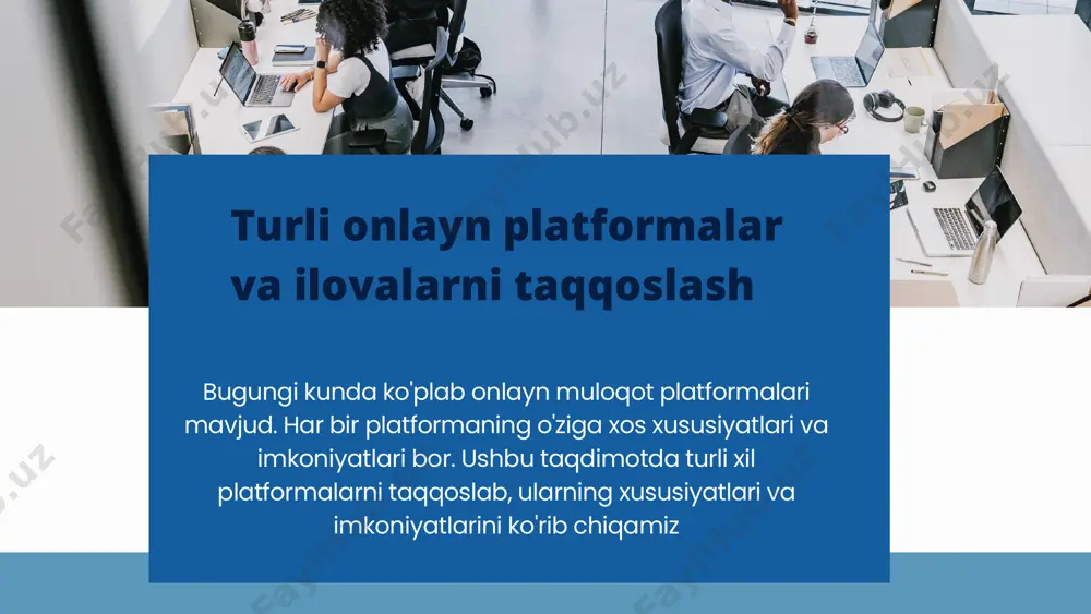 lar buzilishiga qarshi mustahkam xavfsizlik choralarini ta’minlaydi. foydalanuvchi interfeysi foydalanuvchi interfeysining qulayligi foydalanuvchi tajribasiga bevosita ta’sir ko‘rsatadi. yaxshi ishlab chiqilgan interfeys foydalanuvchiga tizim yoki dasturdan samarali va intuitiv tarzda foydalanish imkonini beradi. bu esa foydalanuvchining qoniqishini oshiradi va mahsulotning muvaffaqiyatiga hissa qo‘shadi. foydalanuvchi interfeysi dizaynida ergonomika va psixologiya kabi fanlar bilan bog‘liq yondashuvlar qo‘llaniladi. bu yondashuvlar foydalanuvchining ehtiyojlari va xatti-harakatlarini hisobga olgan holda interfeysni qulay va samarali qilishga yordam beradi. shuningdek, foydalanuvchi interfeysi dizayni foydalanuvchi tajribasi (ux) bilan chambarchas bog‘liq. ux dizaynerlari interfeysning qulayligi va tushunarliligiga e’tibor qaratadilar, bu esa foydalanuvchilarning mahsulot bilan o‘zaro aloqasini yaxshilashga xizmat qiladi. onlayn platformalarning boshqa insonlar bilan muloqot xarajatlarning kamayishi kengroq auditoriyaga yetib borishi ma’lumotlarning tezkor yangilanishi texnik muammolar yuzma yuz gaplashishlar sonining kamayishi xavfsizlik va maxfiylik muammolari onlayin ta’limda talabalarning ta’lim olishi qiyinligi kamchiliklari avzalliklari statistics lorem ipsum dolor sit amet, consectetur adipiscing elit. nullam laoreet risus fringilla, egestas elit a, consequat augue. …
