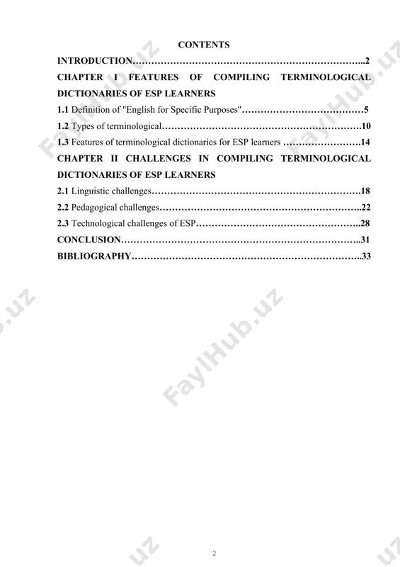 or other authoritative sources to ensure the accuracy and appropriateness of the definitions. to provide illustrative examples, lexicographers may draw on authentic texts and materials from the field of study or profession. these examples help learners understand how terms are used in context and provide insights into their meaning and usage. finally, organizing the dictionary involves selecting appropriate entry words, arranging entries alphabetically, and providing cross-references where necessary. this ensures that learners can easily locate and access the information they need. overall, compiling terminological dictionaries for esp learners requires careful attention to detail and a thorough understanding of the learners' needs and the specific field of study or profession. the actuality of the course paper. the actuality of compiling terminological dictionaries of esp learners is still very relevant today. in fact, as the world becomes increasingly specialized and globalized, the need for accurate and comprehensive specialized language resources is growing. …