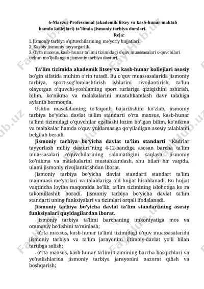 jismoniy tarbiya dasturi — DOCX