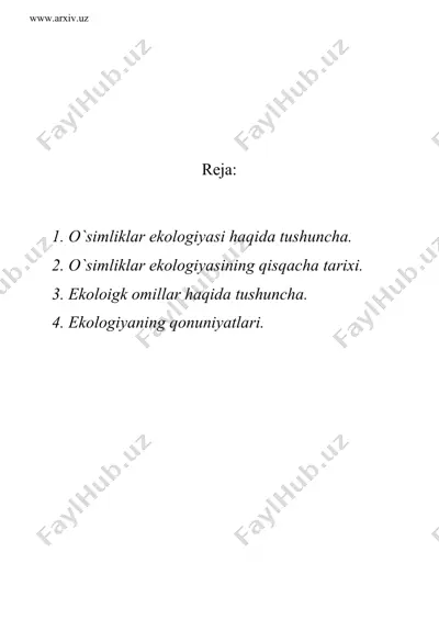 o`simliklar ekologiyasiga kirish. ekologik omillar haqida tushuncha — DOC