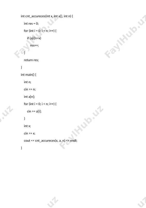 lementlari berilgan tartibda arifmetik progressiya tashkil qilishi yoki tashkilqilmasligini tekshirishdan iborat. kiruvchi ma’lumotlar birinchi qatorda bitta butun son n − massiv elementlari soni berilgan(1≤n≤100).ikkinchi qatorda massiv elementlari probel bilan ajratilib berilgan. massiv elementlariqiymatlari butun va modul jihatidan 109 dan oshmaydi. chiquvchi ma’lumotlar agar massiv elemantlari berilgan tartibda arifmetik progressiyani tashkil qilsa “yes”aks holda “no” so’zini chiqaring. misollar № kiruvchi ma’lumotlar chiquvchi ma’lumotlar 1 4 7 11 15 19 yes 2 5 2 5 8 9 11 no 3 1 -100 yes 4-topshiriq sizga bir o’lchamli, birdan boshlab indekslangan sonli massiv berilgan. uning ustidaquyidagi 2 ta tipdagi amal bajariladi. 1) 1 l r amali. bunda bir o’lchamli massivning [l..r] indekslarida turganelementlarning yig’indisini topishingiz kerak. 2) 2 id x amali. massivning id indeksida turgan elementi qiymatini x ga almashtirish. kiruvchi ma’lumotlar birinchi qatorda n – massiv elementlari soni va m – so’rovlar soniberilgan(1≤n,m≤600). ikkinchi qatorda n ta son - massiv elementlari bitta …