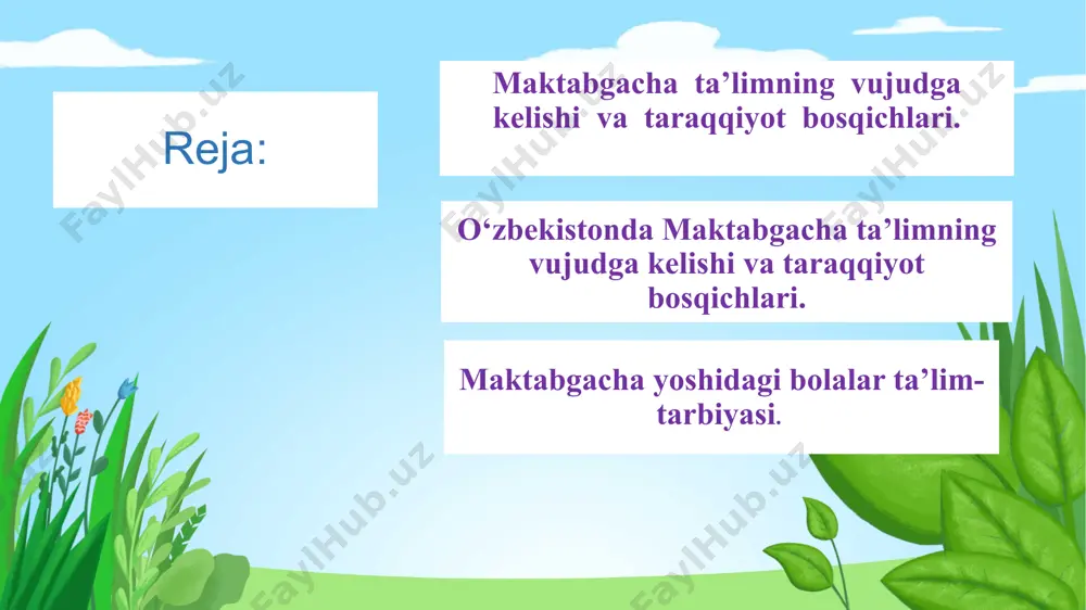 yasli ishlarini nazoratchi ayol boshqargan, xizmat qiluvchi xodimlar ham bo‘lgan. bu muassasada bolalarni duolar o‘qishga (duogo‘ylikka), oddiy o‘qishga, yozishga, sanashga, to‘qishga, to‘r taqishga, tikishga va boshqa hunarlarga o‘rgatilgan. butun o‘lka bo‘ylab shunday yaslilardagi bolalar soni 50-60 boladan oshmas edi. turkistonda kambag‘allarning bolalari uchun toshkent, samarqand, sirdaryo, namangan shaharlarida yetimxonalar tashkil etilgan.imtiyozli sinflarning bolalari uchun 1891 yilda “bog‘dorchilik” jamiyati tomonidan toshkent istirohat bog‘ida maktabgacha va maktab yoshidagi bolalar uchun “bolalar maydonchasi” turidagi birinchi bolalar bog‘chalari ochildi. bolalar bog‘chasi uchun istirohat bog‘i maydonidan sersoya joy ajratib berildi. maydonchada arg‘imchoq, qayiqlar, katta arg‘imchoq (ustunga osilgan) o‘rnatildi va xilma-xil o‘yinchoqlar tayyorlandi. maydonchada gulzor katta o‘rinni egallab, bolalar o‘zlari o‘simliklarni parvarish qilishardi. 1891-1903 yillar davomida mablag‘ yo‘qligi sababli bog‘cha bir necha marta yopilgan. ta’lim-tarbiyaga oid ilg‘or g‘oyalarning ta’siri ostida toshkentda 1903 yil fevral oyida “oilaviy ta’lim-tarbiyaviy to‘garagi” tashkil qilindi. bu to‘garakda maktabgacha seksiyasi ham faoliyat ko‘rsatgan. ta’lim-tarbiya to‘garagi yuzaga kelgunga qadar bolalar bog‘chasining tarbiyaviy ishida …