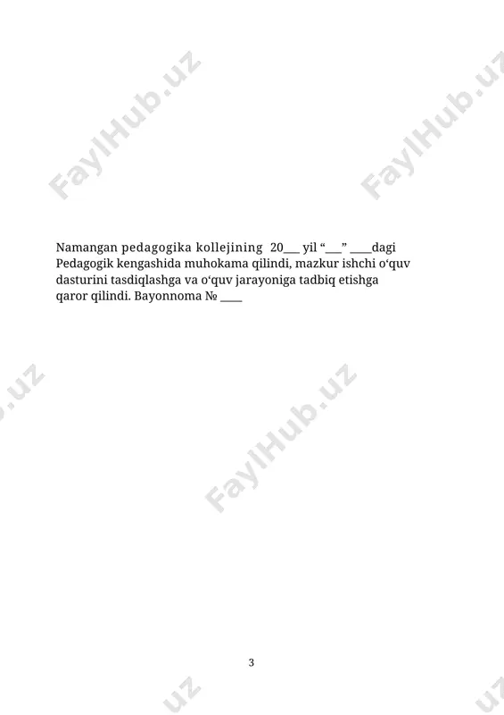 at haqidagi bilimlarini aniqlab, ularga ya’nada tabiat haqida kengroq va chuqurroq bilimlar berishni metod va usullardan foydalangan holda o’rgatish. maktabgacha ta’lim yoshidagi bolalarda tabiatga bo’lgan mehrni tarbiyalash. kutilayotgan natijalar: mttda ekologiya fani bo`yicha egallagan bilim, ko`nikma va malakalarini amaliyotda qo`llaydi, maktabgacha ta’lim muassasalarida va oilada bolalar ekologiya bo’yicha ishlarni amaliy ravishda tashkil eta oladi. мтмdа vа oilada bolalarni ekologik madaniyatini rivojlantirishda, lug`atini boyitish, badiiy adabiyot bilan tanishtirish, ekologik bilimlarini oshirish maqsadida mashg`ulotlarini o`tkazadi. mttda ekologiya faniga ajratilgan soat kollejda 80 soat davomida o`tiladi,shundan nazariy o`quv mashg`ulotlari uchun - 30 soat, amaliy o`quv mashg`ulotlaruchun –50 soat ajratilgan. mttda ekologiya fani jarayonida quyidagi o`quv mashg`ulot turlari mavjud: 1) ikkita turdagi nazariy mashg`ulot: nazariy-yangi bilimlarni egallash bo`yicha o`quv mashg`ulot va nazariy-to`liq o`quv mashg`ulot berilgan. 2) amaliy mashg`ulot: bilimlarni umumlashtirish va tizimlashtirish, mustahkamlash va ko`nikmalarni shakllantirish. ta’lim jarayonini tuzishda va amalga oshirishda shaxsga maqsad, sub’ekt ustunligi, natija va uning samaradorligini asosiy mezondek yo`naltirish ta’lim …