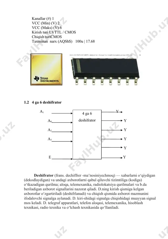 jamlagich(sumator) va 4 bitli komporatorlarni elektronikada qo'shimchalar bu ikki yoki undan ortiq sonlarni birlashtirgan raqamli elektron (mantiqiy integral sxemadir). ko'pgina kompyuterlarda qo'shimchalar nafaqat mantiqiy arifmetik birliklarda (ingliztilida alu), balki markaziy protsessorlarning boshqa qismlarida ham qo'llaniladi (inglizcha cpu da), bu erda ular manzillar, jadval ko'rsatkichlari va boshqalarni hisoblash uchun ishlatiladi.raqamli yig'uvchi nafaqat qo'shimchalarni, balki arifmetik ayirboshlash operatsiyasini ham bajara oladi, bu holda nomlarning teskari kodida yoki complement kodida ko'rsatilishi qo'llaniladi. gap xuddi shu qo'shish funktsiyasidan foydalanish haqida, bu safar salbiy son ko'rsatkichi bilan. qo'shimchalar turli xil raqamli tasvirlar uchun tuzilishi mumkin bo'lsa-da, ularning aksariyati ikkilik raqamlar bilan ishlaydi. image6.png image7.png image8.png image9.png image1.png image2.png image3.png image4.png image5.png