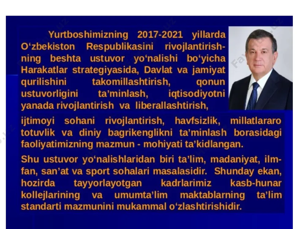 pleks chora-tadbirlarni amalga oshirish. «qoraqalpog'iston respublikasi vazirlar kengashi,viloyatlar va toshkent shahar hokimliklari,xalq ta'limi vazirligi,moliya vazirligi,iqtisodiyot vazirligi, davarxitektqurilish qoraqalpog'iston respublikasi vazirlar kengashi, viloyatlar va toshkent shahar hokimliklari, xalq ta'limi vazirligi, moliya vazirligi, iqtisodiyot vazirligi, davarxitektqurilish qoraqalpog'iston respublikasi vazirlar kengash, viloyatlar va toshkent shahar hokimliklari, xalq ta'limi vazirligi, moliya vazirligi, iqtisodiyot vazirligi 260- band 261-band 264-band ijtimoiy sohani rivojlantirish iv 4.4. ta'lim va fan sohasini rivojlantirish bolalar sportining ommaviyligini oshirish hamda musiqa va san'at ta'limini rivojlantirish uchun qulay sharoitlar yaratish. 251 ta umumta'lim maktabi, 12 ta bolalar va o'smirlar sport maktabida sport zallarini qurish, 9 ta yopiq suzish havzasini qurish va 2 tasini rekonstruktsiya qilish, 8 ta bolalar musiqa va san'at maktabini yangidan qurish va 12 tasini rekonstruktsiya qilish. respublikadagi 367 ta umumta'lim maktabining moddiy-texnika bazasini mustahkamlash, jumladan: 9 ta yangi maktab qurish; 268 ta maktabni rekonstruktsiya qilish; 90 ta maktabni kapital ta'mirlash; maktablarni mebel, o'quv-laboratoriya jihozlari va boshqa inventarlar bilan ta'minlash. …
