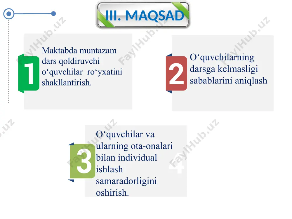 qiladigan hatti –harakatlari to‘g‘ri, yoki noto‘g‘riligini ajrata oladigan bo‘ladi. 4 ta`lim muassasasida “farzand tarbiyasiga e’tiborli ota”, ‘‘e`tiborli ona” nominatsiyalarini joriy etish. ta’lim muassasalarida ota-onalarning ta’lim-tarbiya jarrayonida ishtirokini yanada oshirish. “farzand tarbiyasiga e’tiborli ota”, “farzand tarbiyasiga e’tiborli ona” nominatsiyalarini joriy etish bo‘yicha nizom ishlab chiqish. nizom asosida ota-onalarni rag‘batlantirishni yo‘lga qo‘yish. maktab direktori, mmibdo‘, maktab psixologi, sinf rahbarlar, ofy yettiligi va mahalliy hokimliklar. har o`quv choragida. ta`lim muassasasida ta`lim-tarbiya jarayoniga e`tiborli ota-onalarni munosib e`tirof etish orqali, o`quvchi-yoshlarda ilm-ma`rifatga, vatanga bo`lgan sadoqat xissi yuksak darajada shakllanishiga erishiladi. e’tiboringiz uchun rahmat! image1.png image2.jpeg image3.png image4.jpeg image13.svg image9.png image15.svg image10.png image17.svg image11.png image19.svg image12.png image21.svg image13.png image25.svg image14.png image27.svg image15.png image16.png image5.png image31.svg image7.svg image6.png image9.svg image7.png image11.svg image8.png image17.png image18.png image19.png image20.png /docprops/thumbnail.jpeg