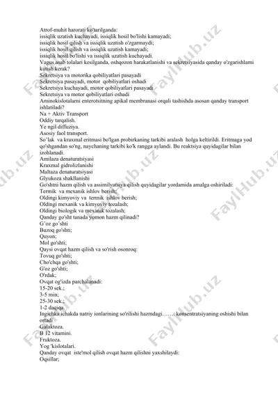 biologiya mavzulari bo'yicha test savollari — DOCX