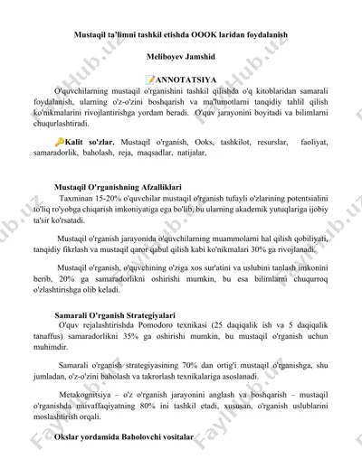 mustaqil ta’limni tashkil etishda oooklardan foydalanish — DOCX
