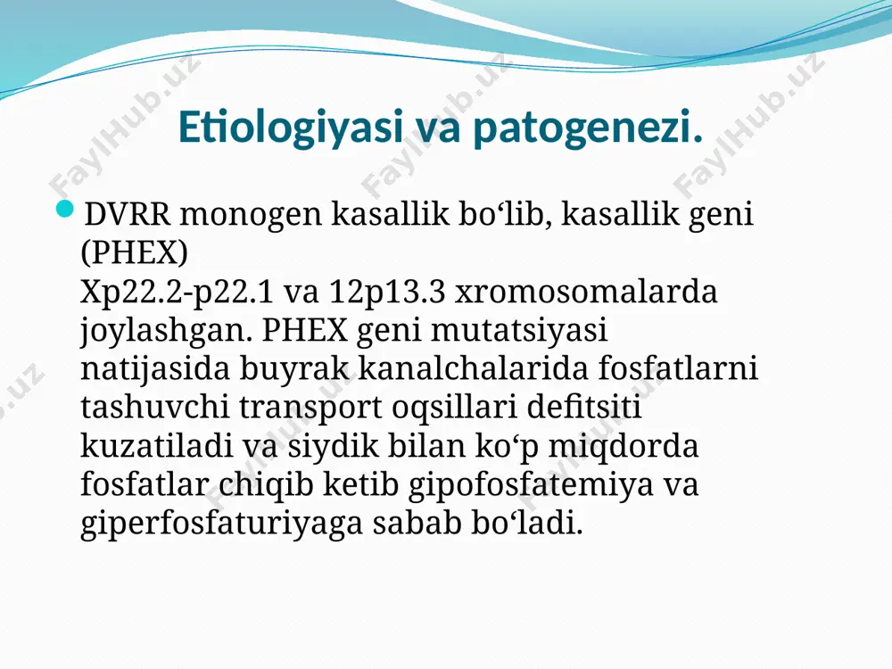 1958-yilda d.fraser, b.salter tomonidan taklif qilingan bo‘lib d vitamin rezistent raxitning klassik x-xromosomaga birikkan turiga qaraganda kasallik belgilari erta boshlanib, og‘irroq kechadi. irsiylanish tipi. kasallik autosoma-retsessiv tipda irsiylanadi, uchrash chastotasi 1:2500. dvbr monogen kasallik bo‘lib, kasallik geni 12q14, 12q12 va 11p15.2 xromosomalarda joylashgan. dvbr patogenetik o‘zgarishlarga ko‘ra 3 ta turi farqlanadi 1 - turida: kasallik belgilari 3-5 oylikda boshlanadi. dastlabki bosqichlarda ko‘p terlash uyqu buzilishi injiqlik cho‘chib ketish sekin asta suyakdagi o‘zgarishlari varus, qilichsimon deformatsiyalari, ko‘krak qafas deformatsiyalari, kalla, bilak deformatsiyalari, raxitik ―marjonlar , ―bilak uzuk, tish emali gipoplaziyasi kuzatiladi . dvbr patogenetik o‘zgarishlarga ko‘ra 3 ta turi farqlanadi 2- turida: kasallik belgilari 1 turdagi kabi o‘zgarishlar 14-16 oyligida boshlanadi, ensa sohasida total soch to‘kilishi kuzatiladi. dvbr patogenetik o‘zgarishlarga ko‘ra 3 ta turi farqlanadi 3- turida: kasallik belgilari 2-7 yoshda namoyon bo‘ladi ko‘krak qafasi, kalla, bilak deformatsiyalari raxitik ―marjonlar , ―bilakuzuk , tish emali gipoplaziyasi kuzatiladi. aqliy rivojlanishi yoshiga mos …