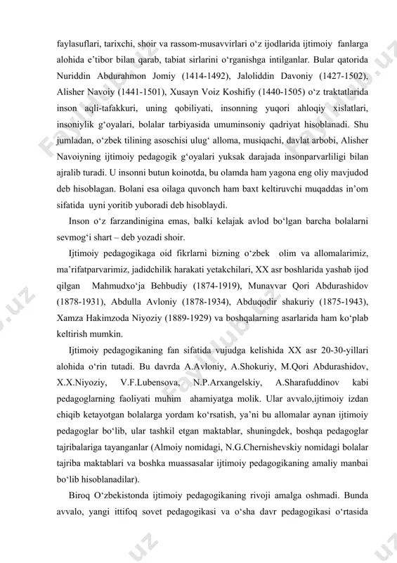 asi endigina shakllanmoqda. “ijtimoiy pedagogika” predmeti ham endigina shakllanmoqda. mazkur sohada ilmiy-tadqiqot ishini yuritish shunchalik dolzarbki, bu fan bo‘yicha mamlakatimizda: ma’naviyat va ma’rifat markazi, “oila” markazi, nodavlat hukumatga qarashli bo‘lmagan hayriya jamg‘armasi, “sog‘lom avlod uchun”, o‘zbekiston respublikasi xalq ta’limi qoshidagi respublika o‘quv-metodik ta’lim markazi, nizomiy nomidagi tdpu (mafkura) g‘oyaviy-siyosiy kafedralar va boshqalar. respublikamizda har bir navbatdagi yilni ijtimoiy muammolardan biriga bag‘ishlash an’ana tusiga kirgan. masalan, 2001 yil “onalar va bolalar yili” deb e’lon qilingandi. shu munosabat bilan “o‘smir va sog‘lom turmush tarzi” deb nomlangan respublika metodik seminarii o‘tkazilib, maktablarda “sog‘lom turmush tarzi” predmeti kiritilib, sog‘lom turmush tarzini shakllantiruvchi ijtimoiy muammolar masalalari ko‘rib chiqildi. o‘zbekistonda keyingi vaqtlarda bir katta muammoga butun bir yilni bag‘ishlash an’anaga aylandi. masalan, 1998 yil “oila yili”, 1999 “ayollar yili”, 2000 “sog‘lom avlod yili”, 2001 “onalar va bolalar yili”, 2002 yil “qariyalar yili”, 2003 “obod va sog‘lom mahalla yili”, 2004 yilni “mehr va muruvvat yili” deb belgilab, …