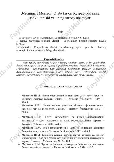 mustaqil o’zbekiston respublikasining tashkil topishi va uning tarixiy ahamiyati — DOCX