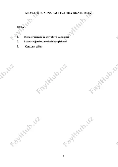 korxona faoliyatida biznes reja — DOCX