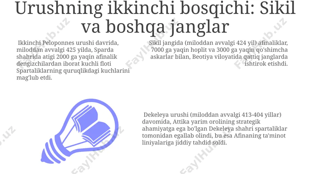 olidagi shahar-davlatlardan tashkil topgan bo'lib, 431 yilda boshlangan peloponnes urushi delian ligasiga qarshi kurash edi. delian ligasi, 478 yilda afina boshchiligida tashkil topgan va 200 ga yaqin yunon shahar-davlatlarini o'z ichiga olgan harbiy-siyosiy ittifoq bo'lib, uning asosiy maqsadi fors imperiyasiga qarshi kurash edi. ikki liga o'rtasidagi asosiy farq, delian ligasining dengiz kuchiga, peloponnes ligasining esa quruqlik kuchiga ega bo'lishi edi, bu esa urushning strategik yo'nalishini belgilashda muhim rol o'ynadi. peloponnes urushining tarixiy ahamiyati peloponnes urushi, thucydidesning “peloponnes urushi tarixi” asari orqali dunyo tarixshunosligida muhim manba bo'lib, harbiy strategiya va siyosatni o'rganishda 2500 yildan ortiq vaqt mobaynida o'rganib kelinmoqda. peloponnes urushi qadimgi yunoniston shahar-davlatlarining 431 dan 404 yilgacha davom etgan kuchli harbiy to'qnashuvi bo'lib, attika va peloponnes yarim orolida katta halokatlarga sabab bo'lgan. urush natijasida afinaning dengizdagi ustunligi yo'qoldi va sparta boshchiligidagi peloponnes ittifoqi g'olib chiqdi, bu esa yunoniston tarixining keyingi rivojlanishiga katta ta'sir ko'rsatdi. alsibiades va uning roli alsibiades 415 …