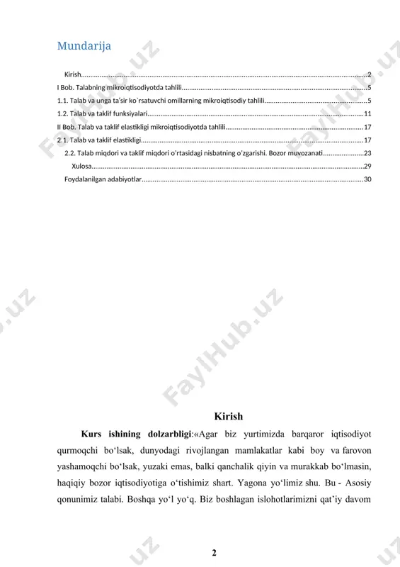 i samarali va muvozanatli yuritishda muhim ahamiyatga egadir. shuning uchun ushbu ishida makroiqtisodiy tahlil amalga oshiriladi, eng awalo yaxlit olingan ko’rib chiqiladi va uning makrodarajadagi asosiy ko’rsatkichlari bo’lgan yalpi talab va yalpi taklif tushunchalarining iqtisodiy mazmunini tavsiflanadi. tahlil davomida yalpi talab va yalpi taklifga ta’sir etuvchi omillar, ular ta’sirida narxlar darajasining o’zgarishi hamda ishlab chiqarishning muvozanatli hajmi qanday o’matilishini bayon etiladi. globalizatsiya jarayoniga qo’shilish bu dunyoning yetakchi davlatlari bilan hamkorlikda bo’lish, iqtisodiy, siyosiy va ijtimoiy sohadagi davlat siyosatining o’zaro manfaatli asosda bu davlatlar siyosatiga mos kelishidir. shu nuqtai-nazardan o’zbekiston jahon hamjamiyati oldida bugungi kunda o’zining ijtimoiy-iqtisodiy rivojlanish darajasi, dunyo xaritasida geografik joylanishi, tabiiy resurslarining tarkibi va zaxirasi, hukumat olib borayotgan investitsiya siyosati va boshqalar bilan muhim rol o’ynaydi. bu esa, o’z navbatida, xorijiy investitsiyalarning kirib kelishi uchun qulay investitsiya muhiti barpo etish zaruriyatini ko’rsatadi. shu sababdan ham mulkchilik va xo’jalik yuritish shakl va usullari o’zgarayotgan va rivojlanayotgan hozirgi jarayonda mamlakat …