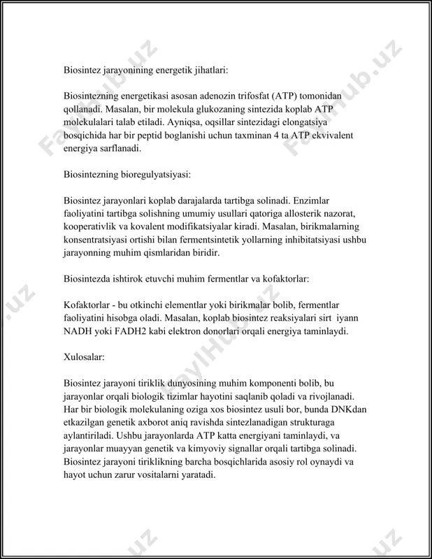va jismoniy faoliyat bilan shugullanadiganlar uchun bu miqdor biroz koproq bolishi mumkin. milliy sogliqni saqlash institutlari tavsiyalariga kora, ayollarga kunlik ortacha 46 gramm, erkaklarga esa 56 gramm oqsil iste'mol qilish tavsiya etiladi. biroq, individual ehtiyojlar tananing oziga xos xususiyatlariga qarab farq qilishi mumkin. oqsillarni turli manbalardan olish mumkin. hayvon oqsillari (masalan, gosht, baliq, tuxum, sut mahsulotlari) va osimlik oqsillari (yongoqlar, dukkaklilar, don ekinlari) organizm uchun foydalidir. har bir manbaning oziga xos ozuqaviy profillari bor, shuning uchun muvozanatli ovqatlanish organizm uchun zarur bolgan barcha aminokislotalarni olish uchun muhimdir. xulosa qilib aytganda, oqsillarning organizm uchun ahamiyati ulkan: ular hujayra va toqimalarning qurilish materiali, fermentlarning asosiy komponenti, transport va immun vazifalarini bajaradi, energetik zaxira vazifasini otaydi. shuning uchun soglom va toyimli ovqatlanishda oqsilning yetarli miqdorda bolishi juda muhimdir. 3. ribosomalar va ularning roli ribosomalar barcha hujayralarda uchraydigan muhim molekulyar strukturalardan biridir. ular hujayra ichidagi protein sintezi jarayonida ishtirok etadi va oqsil ishlab chiqarishni …