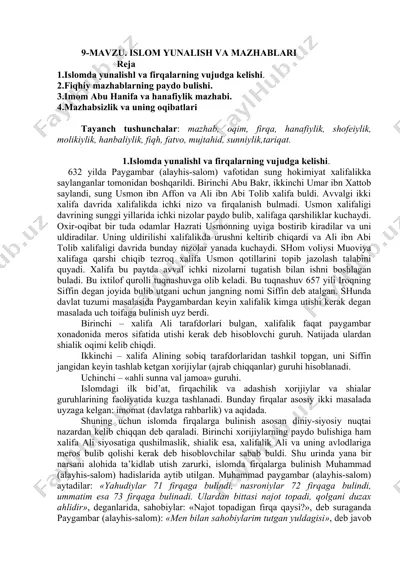 islom yunalish va mazhablari — DOC