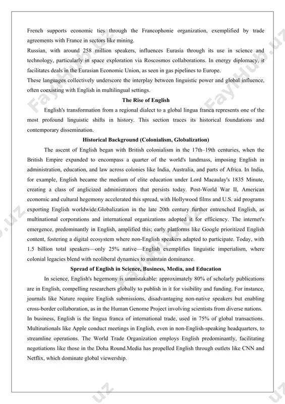 for meaning, facilitating precise expression in legal contexts. these classifications aid in language policy formulation; the european union, for example, recognizes 24 official languages to promote inclusivity, though english often serves as a working lingua franca in practice. role of major languages (chinese, spanish, arabic, french, russian, etc.) major world languages exert significant influence through speaker numbers, economic leverage, and cultural reach. mandarin chinese, with over 1.1 billion total speakers, is the most spoken native language and a cornerstone of global business. as china's economy surges, mandarin facilitates trade via initiatives like the belt and road, where it is used in infrastructure projects across asia and africa. in education, it dominates stem fields in east asia, with universities in beijing attracting international students.spanish, spoken by 559 million people, bridges the americas and europe, serving as a vital tool in international commerce. in the united states, it is the second most …