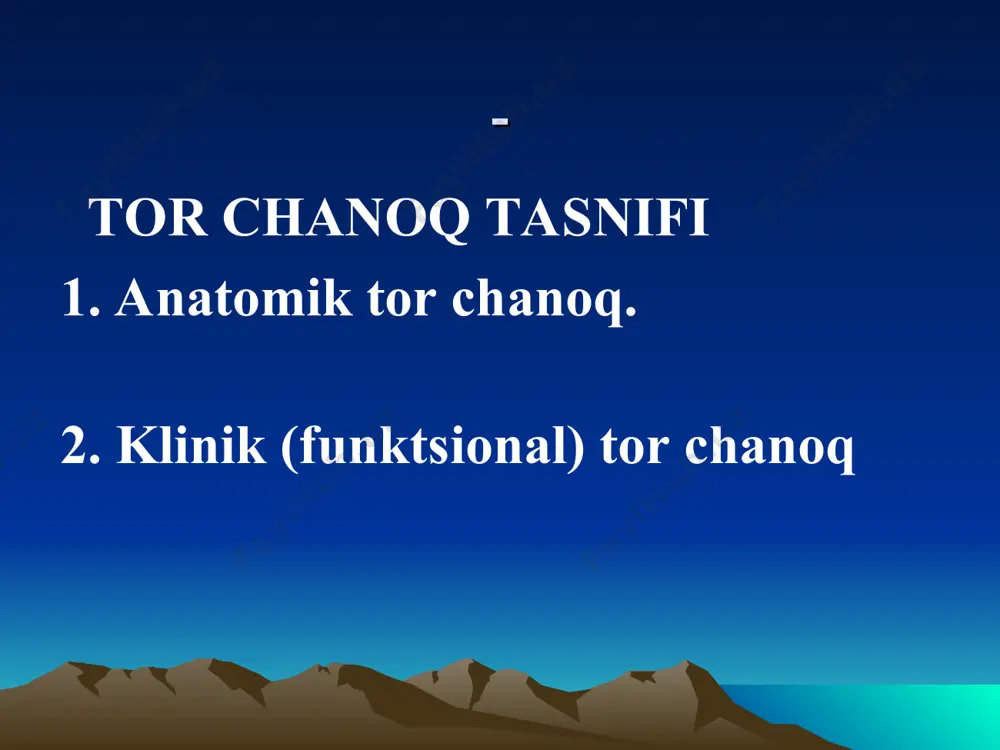 hini yoyilib kelishi · homila boshini chanog kirishidan yuqori turishи pel'viometriya. 1. distantia spinarum, cristarum, trochanterica 2. conjugata externa 3. mixaelis rombi o`lchamlari 4. qov burchagini o`lchamlari 5. chanoq chiqish qismining ko`ndalang o`lchamlari. rentgenopel'viometriya qo`shimcha o`lchamlar: · yonbosh kon`yugata · chanoq xajmi (chanoq aylanasi) chanoq enkayish burchagi solov'ev indeksini aniqlash solov'ev indeksini o`lchash chanoq o`lchagich asbobi (tazomer) chanoq tashqi o`lchamlarini o`lchash qin orqali tekshirishda: 1. chanoq sigimi aniqlanadi 2. chanoq deformatsiyalari aniqlanadi: o`smalar, bo`rtiklar, ekzostozlar 3. diagonal kon`yugatani o`lchaш diagonal kon`yugatani o`lchash chanoqning turli shakllari: a) normal chano?; b)umumiytoraygan; v)oddiy yassi chano?; g)umumtoraygan yassi; d)ko`ndalangiga toraygan; e)?iyshayib toraygan; j)osteomalyatik. umurtka pogonasidagi deformatsiyalar tor chanoq diagnostikasida tana tuzilishining axamiyati diaglnal' konyugatani o`lchash chanoq o`lchamlari ginekoid (a), android (b), antropoid (v) va platipelloid (g) chanok turlarining sxematik ko`rinishi. a — normal' chanoq ; b — ko`ndalangiga toraygan; v — oddiy yassi; g — yassiraxitik; d — umumiytoraygan; e — qiyshiqtoraygan; j — …