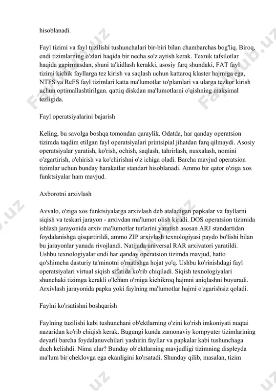 l tuzilmalari va fayllarni fayl tizimining qanday ishlashini tushunmasdan tasavvur qilib bo'lmaydi. shuni ta'kidlash kerakki, fayl tuzilishi va fayl tizimi turli xil tushunchalardir. struktura ma'lumotlarni tartibga solishda fayllarni tartibga solishning asosiy turi hisoblanadi. fayl tizimi bu strukturaning qanday ishlashini belgilaydigan usul. oddiy qilib aytganda, bu ularni axborot tashuvchisiga joylashtirish ma'nosida ma'lumotlarni qayta ishlash printsipi. bugungi kunda ko'plab fayl tizimlari mavjud. windows operatsion tizimi uchun eng keng tarqalgan variantlar 6, 16, 32 va 64 bitli arxitekturali fat tizimlari, refs va ntfs hisoblanadi. fayl tizimi va fayl tuzilishi tushunchalari bir-biri bilan chambarchas bog'liq. biroq, endi tizimlarning o'zlari haqida bir necha so'z aytish kerak. texnik tafsilotlar haqida gapirmasdan, shuni ta'kidlash kerakki, asosiy farq shundaki, fat fayl tizimi kichik fayllarga tez kirish va saqlash uchun kattaroq klaster hajmiga ega, ntfs va refs fayl tizimlari katta ma'lumotlar to'plamlari va ularga tezkor kirish uchun optimallashtirilgan. qattiq diskdan ma'lumotlarni o'qishning maksimal tezligida. fayl operatsiyalarini bajarish keling, bu …