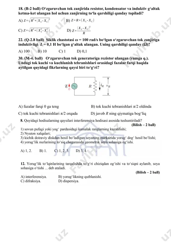 fizika fanini o‘zlashtirish test savollari - Page 3