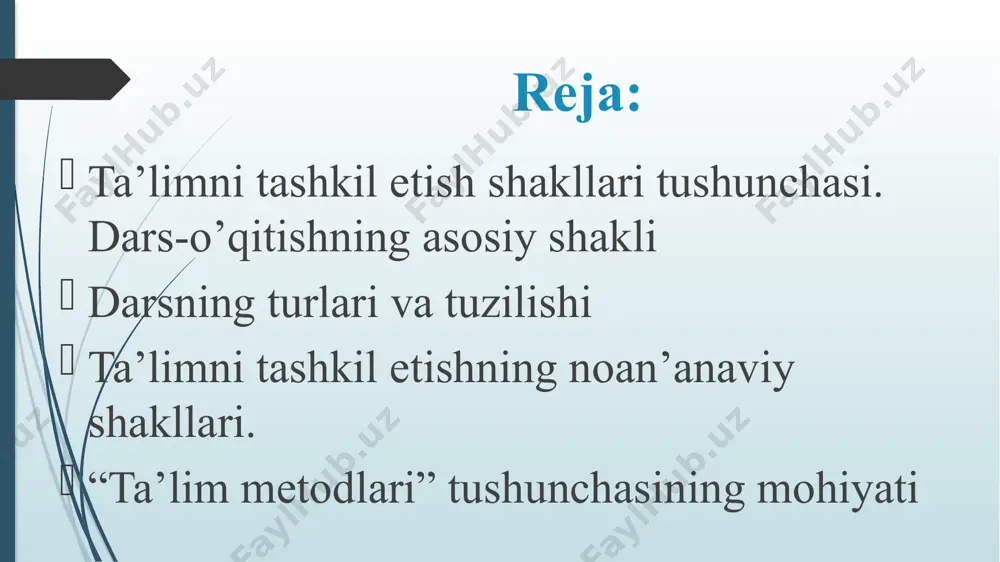 hining bilim darajasi, salohiyati, o’zlashtirish ko’rsatkichidan kelib chiqqan holda dars jarayoni tashkillashtiriladi. dars jarayoni uchun ajratilgan unumli foydalaniladi. yakkama – yakka dars o’tish jarayonida, o’quvchining qaysi mavzularda oqsayotgani va qaysi sohada muvaffaqiyatga erishayotganini nazoratga erishayotganini bemalol kuzatish mumkin. ammo ushbu ta’lim shaklining ham o’ziga yarasha kamchiliklari mavjud. masalan, o’quvchi individual ta’lim shaklida tez zerikib yoki charchab qolishi , omma oldida o’z nutqini erkin ifoda etolmaydigan, raqobat va musobaqa ruhida tarbiyalanmagan bo’lib qolishi mumkin. barchaga ma’lumki, har bir o’quvchi o’zidan yaxshi o’zlashtiruvchi o’quvchi bor bo’lsagina o’sha o’quvchiga havas qilib yoki undan o’zib ketish maqsadida ham jon-jahdi bilan o’qiydi. sinf-dars ta’lim shakli ham bir qancha ijobiy tomonlarni o’zida qamrab oladi. birinchidan, ushbu ta’lim shakli guruh bo’lib dars o’tishga mo’ljallangan. shunga ko’ra dars jarayoni musobaqa tarzida amalga oshiriladi. yuqorida aytib o’tganimizdek, o’quvchi o’zidan yaxshi o’zlashtirayotgan o’quvchidan o’zib ketish maqsadida ham o’qiydi. raqobat bor yerda rivojlanish bo’ladi. bundan tashqari, dars jarayoni ham qiziqarli bo’ladi. …