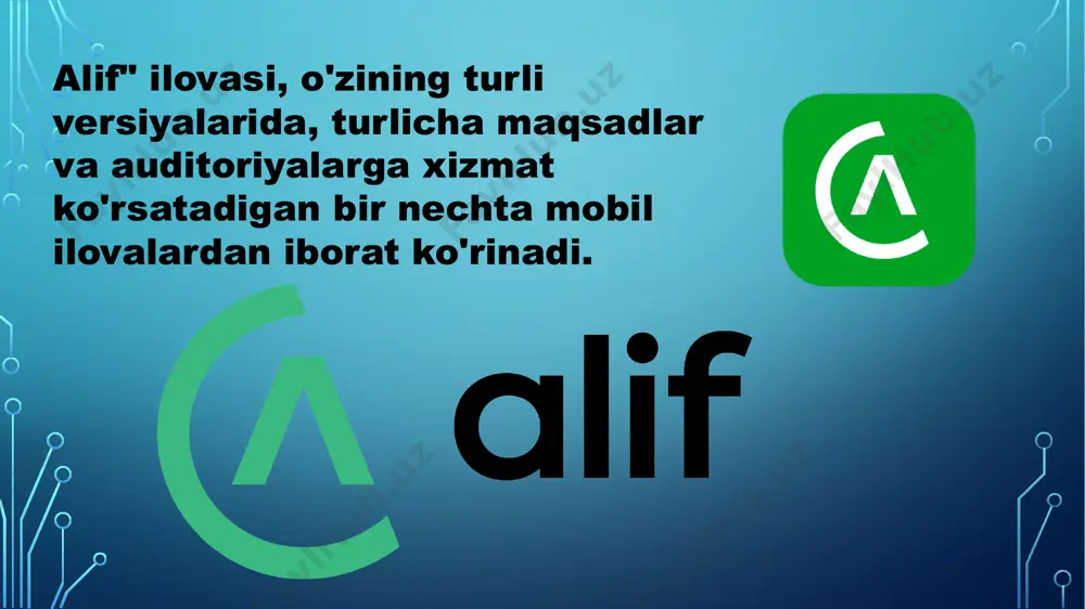 n, "alif" mobil ilovasi yoki veb-platformasi orqali moliyaviy hisob-kitoblarni quyidagi tarzda soddalashtirish mumkin 1. avtomatlashtirilgan hisob-kitoblar 2. integratsiyalangan to'lov tizimi 3. o'zgaruvchan kotirovkalarni kuzatish 4. bulutga asoslangan yechimlar 5. elektron chek va hujjatlar image3.png image4.png image5.jpeg image6.jpeg image7.png image8.jpeg image9.jpeg image2.png /docprops/thumbnail.jpeg