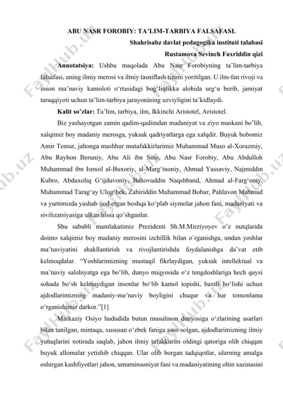 abu nasr forobiy: ta’lim-tarbiya falsafasi — DOCX