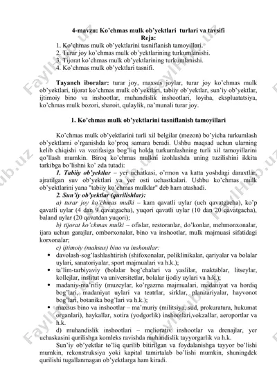 ko’chmas mulk ob’yektlari turlari va tavsifi — DOCX