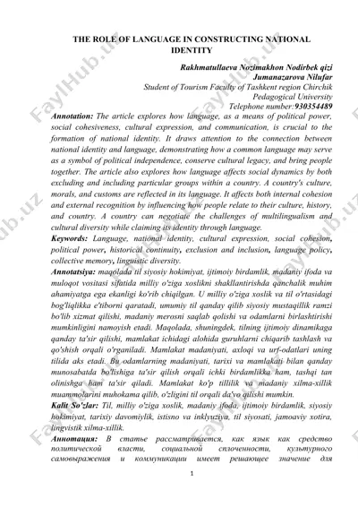 the role of language in constructing national identity — DOCX