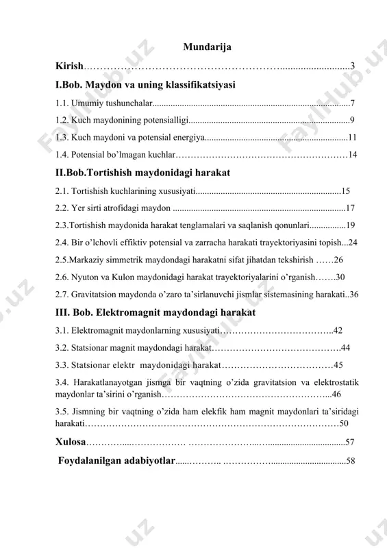 an ko’p marta kichik bo’lganligi sababli, planitalarning o’zaro ta’sirini hisobga olmasak ham bo’ladi . lekin bu qabul qilingan modelni yer atrofida harakatlanuvchi yo’ldoshlar harakatini tahlil qilishda qabul qilib bo’lmaydi. yo’ldosh yer sirtidan taxminan 400 km balandlikda harakatlanadi. tushunarliki, bunday holda yerni nuqta deb qarash xato bo’ladi. shunday bo’lsada yerni nuqta deb qabul qilish modeli ma’lum muhit cheklanishlar bilan qabul qilinishi mumkin. ya’ni, yerning butun massasini bir nuqtaga jamlab, nuqta massasi deb qabul qilinsa, yo’ldosh harakatlanayotgan nuqta deb qabul qilinadi. 2.2 yer sirti atrofidagi maydon yer radusini bilan belgilaymiz, yer sirtidan m massali material nuqtagacha bo’lgan masofani h bilan belgilaymiz, h . yer markazidan m material nuqtagacha bo’lgan to’la masofa bo’lib tortishish kuchi (2.3) ko’rinishni oladi. (2.4) ekanligini hisobga olsak, ( 2.5) kelib chiqadi. bu yerda −yer sirtidagi og’irlik kuchi tezlanishi, ma’lumki (2.6) bu formula bilan maydondagi qandaydir в nuqtadagi zarracha potensial energiyasi hisoblanadi. bu formula potensial energiya zarrachaning turgan joyidan …