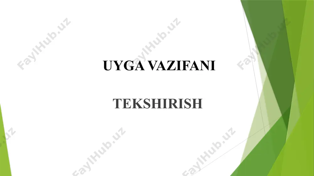 a qaragan halqalar esa enli bo’lishini bilardi.bolakayga buni vohidjonning bobosi o’rgatgandida.shunday qilib abdukarim bobodan nafaqat bog’bonlik sirlari,balki shunday qiziq narslarni o’rgansa ham bo’lardi.abdukarim bobo ajoyib bog’bon edi. shakli o’zgargan yerosti novdalarning biologik ahamiyati: 1.noqulay tashqi muhitdan saqlaydi. 2.o’zida ko’p miqdorda oziq moddalar to’playdi. 3.vegetativ ko’payish uchun xizmat qiladi. tugunak kartoshka shoyigul batat topinambur kartoshka novda va kartoshka tugunagining o’xshashligi: 3 2 1 1 2 3 1-novda va tugunakdagi kurtaklar;2-novda va kuttakdagi bo’g’im oralig’i;3-bo’g’im. shoyigul batat topinambur piyozbosh: 1.bosh piyoz 2.sarimsoq piyoz 3.anzur piyoz 4.lola 5.boychechak piyozboshning novda xos xususiyatlari: kesib ko’rsatilgan bosh piyoz 1. tubi 2. kurtaklari 3. sersuv barglar 4. quruq qobiqlar 5. qo’shimcha ildizlar 1 2 3 5 4 ildizpoyalar 1.g’umay 2.qamish 3.ajriq 4.yalpiz 5.gulsafsar 6.shirinmiya g’umay ildizpoyasi yalpiz gulsafsar qamish shakli o’zgargan yer osti novdalarning inson hayotidagi ahamiyati: 1.oziq-ovqat sifatida ishlatiladi; 2.manzarali o’simlik va estetik zavq beradi; 3.dorivorlik xususiyatiga ega; 4.binolar qurilishida; 5.yem-hashak sifatida. e’tiboringiz uchun rahmat!!! …