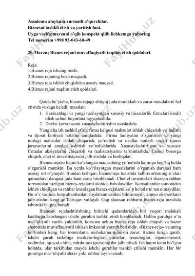 biznes rejani muvaffaqiyatli taqdim etish qoidalari — DOCX