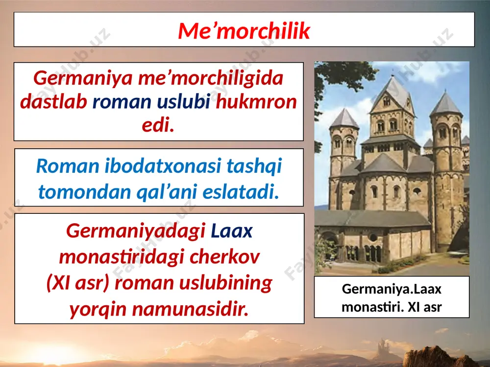 in tutadi. savdodan kelgan daromad uni yevropaning eng boy shaharlaridan biriga aylantiradi. eng mashhur rassomlar, haykaltaroshlar, me’morlar florensiyadan bo‘lib, shahar-respublika hokimlari ularning barakali ijodi uchun sharoit yaratib berganlar. florensiya madaniyat markazlaridan yana biri venetsiya edi. shaharda kitob chop etish yuksalgan. venetsiyada nashr qilingan antik davr mualliflari va gumanistlar asarlari butun yevropada keng tarqalgan. ilk gumanizm. ilk uyg‘onish va gumanizmning yevropadagi dastlabki vakili shoir franchesko petrarka (1304–1374) bo‘lgan. o‘zining lirik she’riy to‘plamlari: «qo‘shiqlar kitobi» va «she’riy maktublar»i bilan shoir yangi yevropa madaniyati yaratilishi asoschilaridan biriga aylangan. franchesko petrarka uning do‘stlari va davomchilari bokachcho va salyutatilar ijodi xv asr boshlarida italiyada ilk gumanizm davrini yakunladi. kolyuchcho salyutati (1331–1406) florensiyada yashab yuqori davlat lavozimida ishlagan. o‘zining ko‘p sonli xatlari va nutqlarida petrarka va bokachchoning gumanistik g‘oyalarini yanada rivojlantirgan. savol va topshiriqlar 1. me’morchilikdagi roman va gotika uslublari orasidagi farq nimada? 2. rassomchilik va haykaltaroshlik san’atlari haqida so‘zlab bering. 3. gumanistlar kimlar? 4. uyg‘onish …