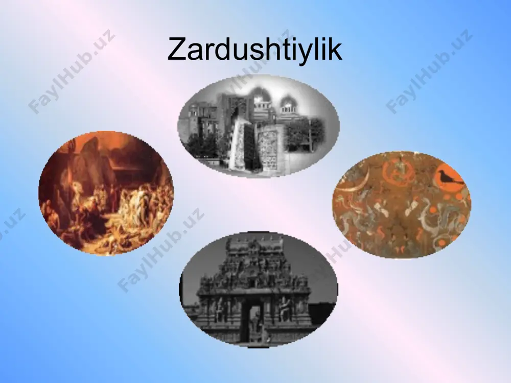 yo xalqlarining qo’yi xudosi hisoblangan mitraga, yer, suv unumdorlik xudosi anataga sig’inganliklarini isbotlaydigan buyumlar topilgan. “avesto”da dehqonchilik bilan shug’ullanish o’n ming iarta ibodat qilish va yuzlab jonivorlarni qurbonlikka so’yishdan afzal hisoblanadi.unda aytilishicha ekin, yerdagi yovuzliklarga barham berishi demakdir. zardushtiylikning jamiyat tarixi to’g’risidagi g’oyalarining tavrot va qur‘ondagi tasovvurlarga juda yaqin bo’lib, unda birinchi odam ilmadir. boshqa odamlar undan tarqalgan. ilmaning hukmronlik oltin davr hisoblanadi. u davrda odamlar o’lm nimaligini bilmagan. xudo axura mazda adabiy baxorni yaratadi. natijada odamlar baxtli va farovon yashaydilar, lekin bir paytga kelib, odamlar gunoh ish qilib qo’yadilar, ya‘ni ta‘qiqlangan molning go’shtini yeydilar. shunda axriman xudosining qahri kelib, odamlarga qor va sovuqni yuborgan. ilma odamlar va mollarni sovuqdan saqlab qolishning uchun uy qurib, unga barcha tirik narsalardan bir juftdan joylashtirgan. shundan keyin tarixning birinchi davri yaxshilik va yomonlik o’rtasidagi kurash davri boshlanadi. uchunchi davr – insoniyatning kelajagi davridir bu davrda qadimgi odamlarning baxt – saodati, adolatli jamiyati haqidagi …