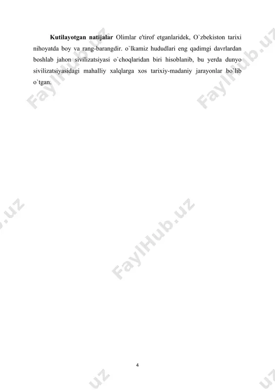 klarning aniq sabab va oqibatlari, shu bilan birga, ujarning aniq shakl-shamoyillari va holati aniqlanadi. uchinchidan, o`zbekiston tarixi fani o`tmishdagi iqtisodiy-ijtimoiy hayotning ahvoli, rivojlanishi va tanazzulining sabab hamda oqibatlarini o`rganadi, ulardan kelajak uchun saboq va xulosa chiqaradi. bu esa kelajak avlodlar uchun dasturulamal bo`ladi. to`rtinchidan, o`zbekiston tarixi fani ko`p qirralik va xilma-xillik xususiyatiga ega. u jamiyat taraqqiyoti va inqirozlarining faqat bir tomoninigina emas, balki jamiyatning hamma tomonlarini uzviy o`zaro bog`liqlikda, bir butunlikda o`rganadi. o`zbekistcm tarixi fani, o`zbekistonning o`tmishidagi va hozirgi hududida eng qadimgi davrlardan to hozirgacha kechgan voqeliklar, insoniyat hayoti, tabiat va jamiyat taraqqiyoti va tanazzulini tahlil qiladi. uning o`rganish predrnetiga esa, rnana shu rnakondagi jarniki xi!rna-xi! voqea va hodisalar, ulardagi uraumiy aloqadorlik va yaxlit birlik hamda qonuniyatlar hodisasi va jarayonlar, umuman, xalq va insonning yaratuvchanlik faoliyati kiradi. o`zbekiston tarixi fanining o`rganish makoni-obyekti o`zbekistonning tarixidir. tarixiy obyekt (makon)ga nisbatan o`zbekiston tarixi fanining maqsadi, vazifasi, yo`nalishi va harakat (faoliyat) doirasi yoki chegarasi …