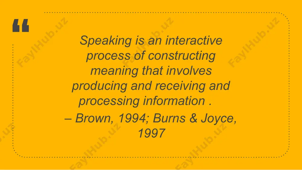 inite amount of discourse. 21 interactionist approach. there is also another approach which is called interactionist. this approach is based on interactionist ideas that emphasized the role of the linguistic environment in interaction with the innate capacity for language development. 22 ways and stages of teaching speaking english 3 overall spoken interaction b1 can communicate with some confidence on familiar routine and non-routine matters related to his/her interests and professional field. can exchange, check and confirm information, deal with less routine situations and explain why something is a problem. can express thoughts on more abstract, cultural topics such as films, books, music etc. can exploit a wide range of simple language to deal with most situations likely to arise whilst travelling. can enter unprepared into conversation of familiar topics, express personal opinions and exchange information on topics that are familiar, of personal interest or pertinent to everyday life (e.g. family, …